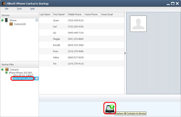 Xilisoft iPhone Contacts Backup
